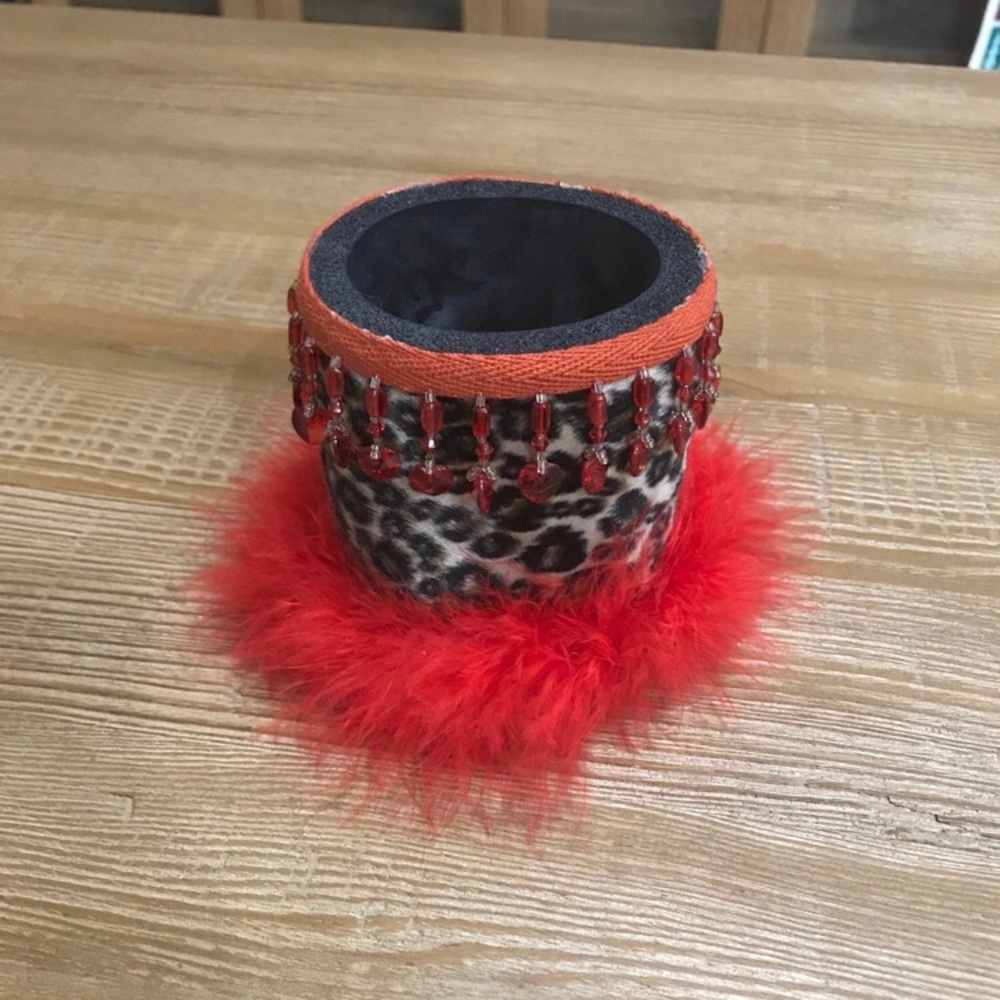 Leopard Print Feathered Coozie